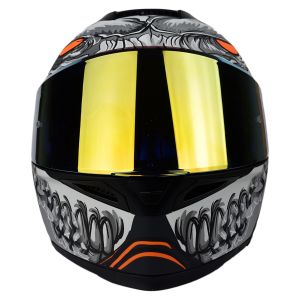 CASCO PARA MOTOCICLISTA ABATIBLE HALF ALIEN BOT GREY CON LUZ LED CERTIFICADO ECE-22.06 MATE GRIS/NARANJA DOBLE VISOR LENTE HUMO / CAS-ABA-H041-2XL