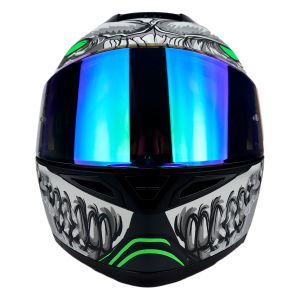 CASCO PARA MOTOCICLISTA ABATIBLE HALF ALIEN BOT GREEN CON LUZ LED CERTIFICADO ECE-22.06 MATE GRIS/VERDE DOBLE VISOR LENTE HUMO / CAS-ABA-H042-XL