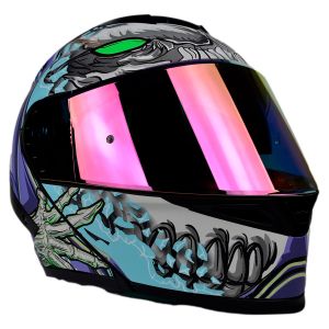 CASCO PARA MOTOCICLISTA ABATIBLE HALF ALIEN BOT PURPLE CON LUZ LED CERTIFICADO ECE-22.06 MATE MORADO DOBLE VISOR LENTE HUMO / CAS-ABA-H043-XL