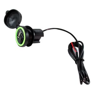 CARGADOR USB REDONDO NEGRO C/LUZ / BOTON ENCENDIDO / CGR-005