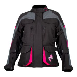 1X1  -  CHAMARRA PARA MOTOCICLISTA NEGRO-GRIS OSCURO-ROSA OJE LADY / CHA-H005-L