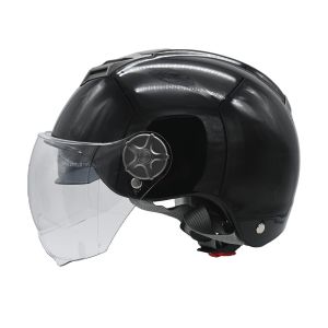 BUEN25  -  CASCO PARA CICLISTA 3/4 A-HELMET CERTIFICADO DOT NEGRO BRILLANTE MICA TRANSPARENTE TALLA L / ECAS-3/4-003-L