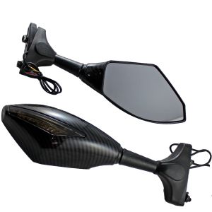 ESPEJOS CON LUZ DIRECCIONAL 12 VCC AMARILLA /FLECHA LED AZUL ENTRADA AJUSTABLE 28-65 MM FIBER CARBON PATTER / ESP-119