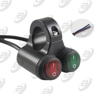 ESPECIAL  -  SWITCH DUAL INTERRUPTOR C/ ABRAZADERA NEGRO C/ LUZ ROJA / VERDE 12 Vcc / SWI-BOT-018
