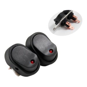 ESPECIAL  -  SWITCH DUAL INTERRUPTOR C/ SOPORTE NEGRO C/ LUZ ROJA 12 VCC / SWI-BOT-022